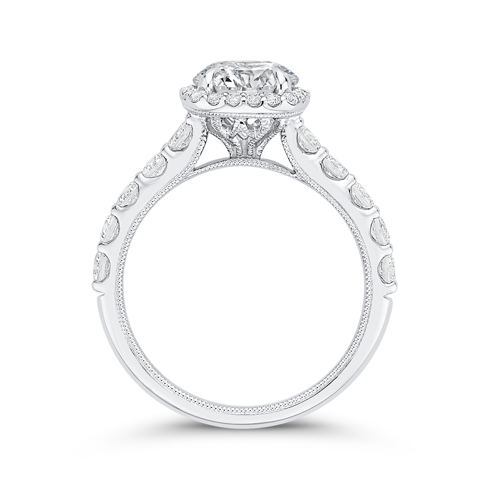 14K White Gold Round Diamond Halo Engagement Ring (Semi Mount)