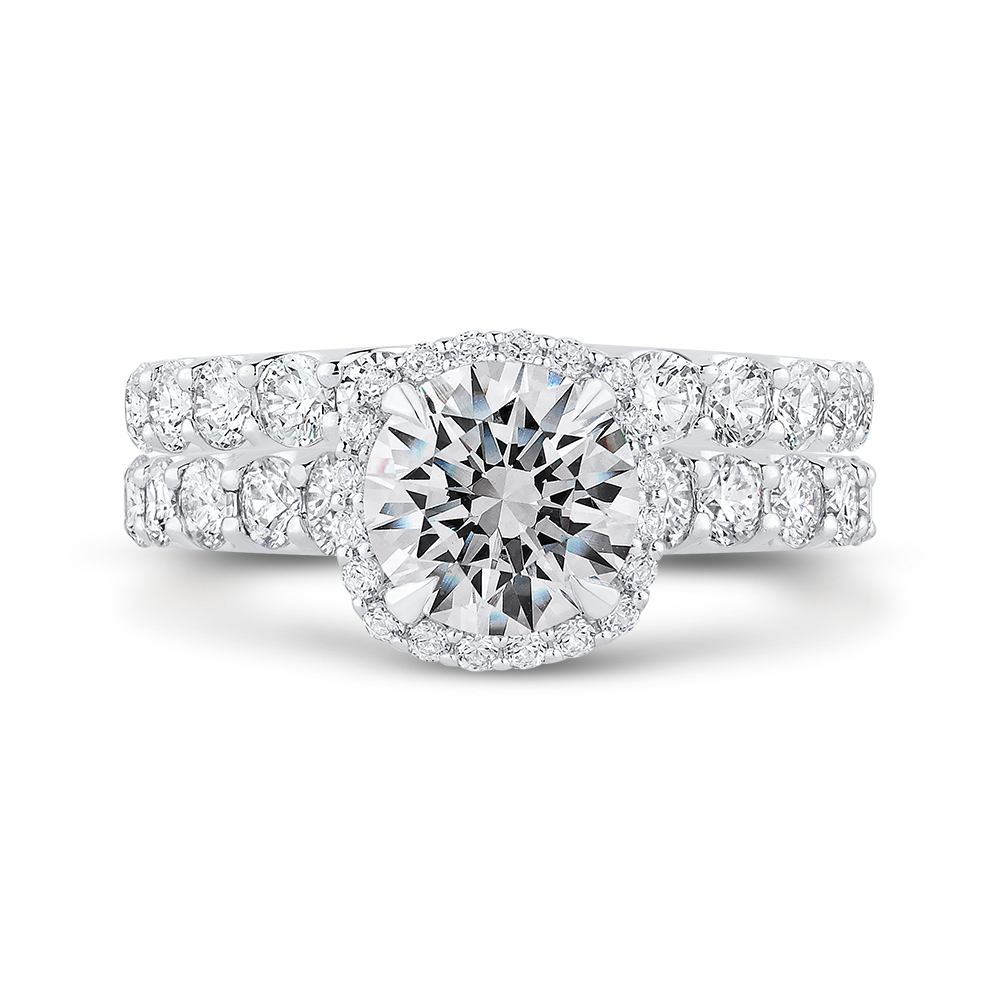 14K White Gold Round Diamond Halo Engagement Ring (Semi Mount)