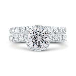 14K White Gold Round Diamond Halo Engagement Ring (Semi Mount)