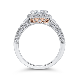 14K Two Tone Gold Round Cut Diamond Halo Engagement Ring (Semi Mount)