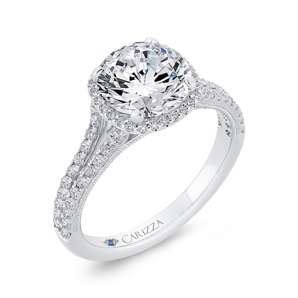 14K White Gold Diamond Halo Engagement Ring (Semi-Mount)