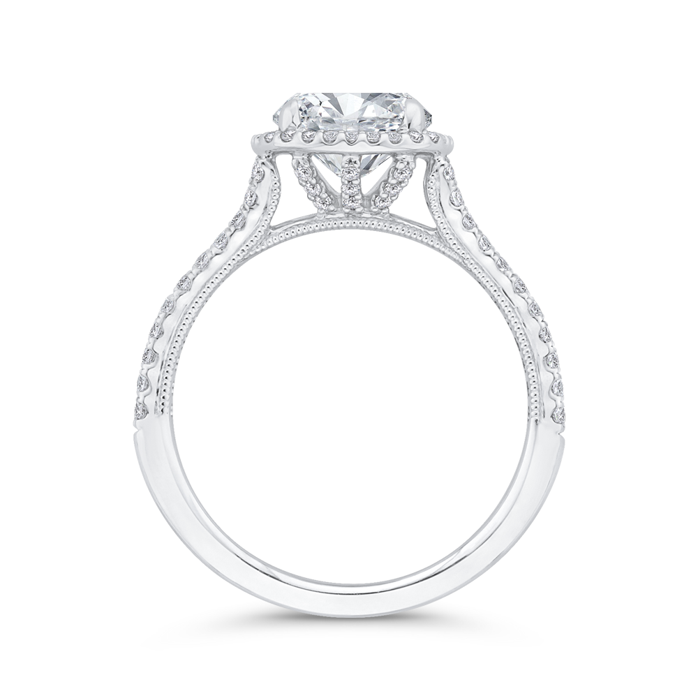 14K White Gold Diamond Halo Engagement Ring (Semi-Mount)