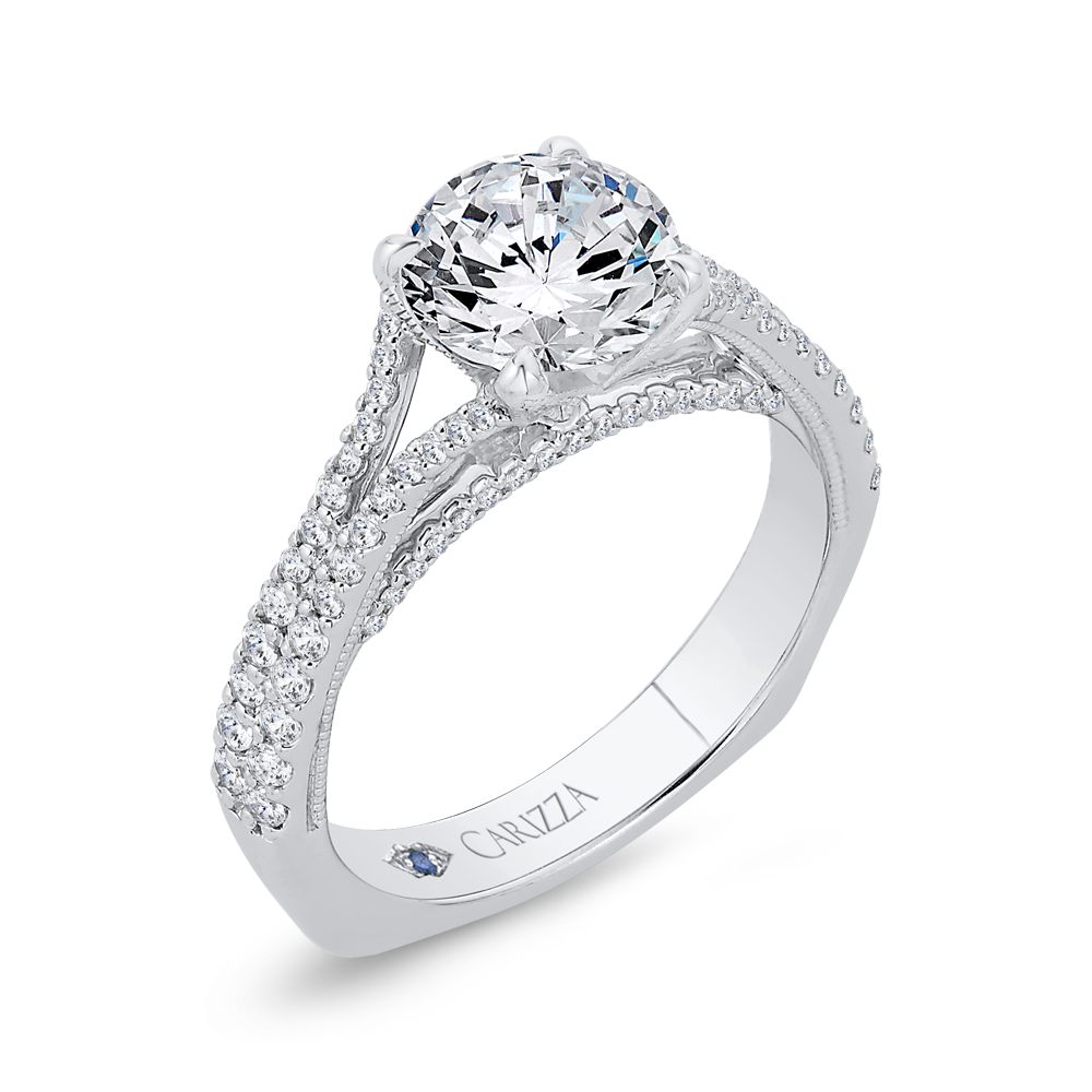 14K White Gold Diamond Halo Engagement Ring with Euro Shank (Semi-Mount)