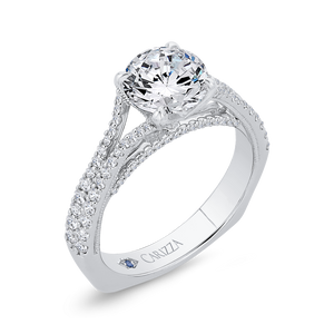 14K White Gold Diamond Halo Engagement Ring with Euro Shank (Semi-Mount)