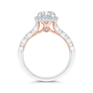 14K Two-Tone Gold Diamond Halo Engagement Ring (Semi-Mount)