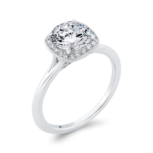 14K White Gold Diamond Halo Engagement Ring (Semi-Mount)