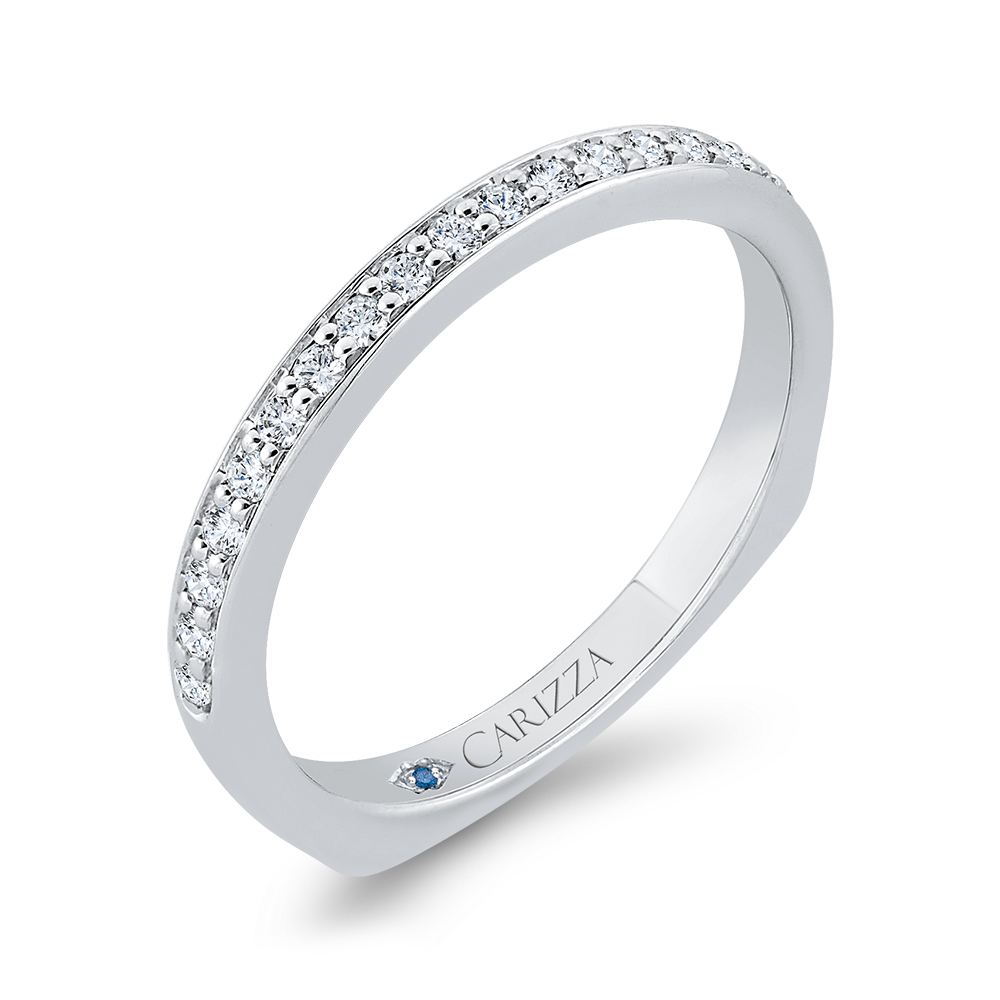 14K White Gold Round Diamond Wedding Band with Euro Shank