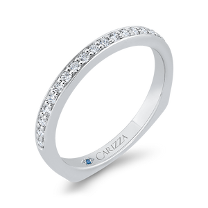 14K White Gold Round Diamond Wedding Band with Euro Shank