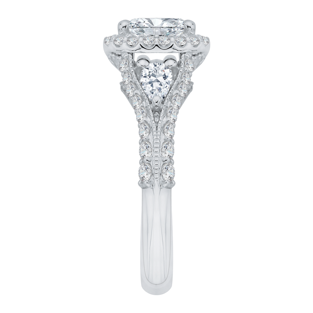 Pear Diamond Halo Engagement Ring In 14K White Gold with Split Shank (Semi Mount)