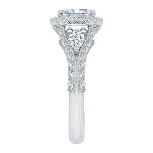 Pear Diamond Halo Engagement Ring In 14K White Gold with Split Shank (Semi Mount)