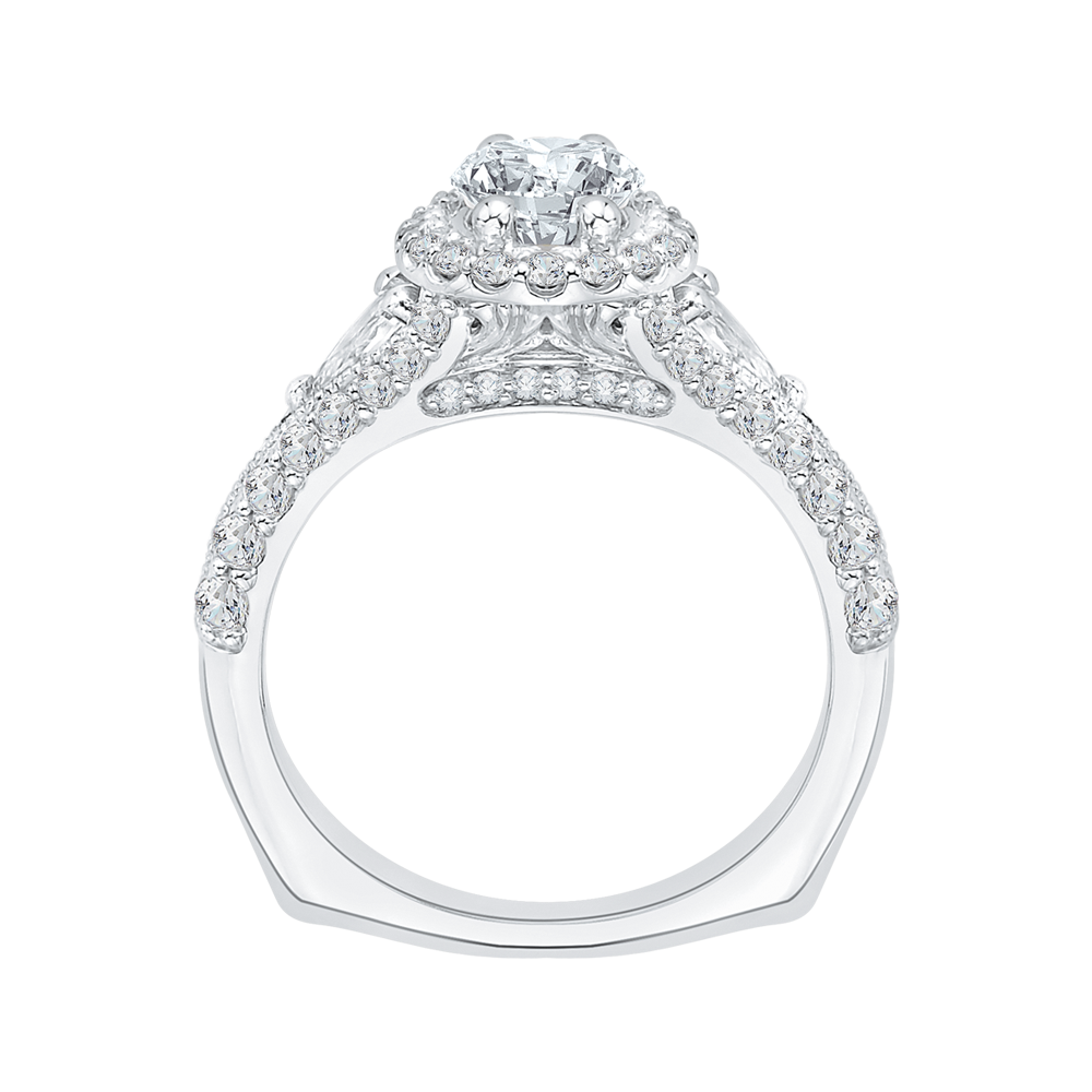 Pear Diamond Halo Engagement Ring In 14K White Gold with Split Shank (Semi Mount)