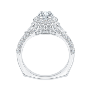 Pear Diamond Halo Engagement Ring In 14K White Gold with Split Shank (Semi Mount)