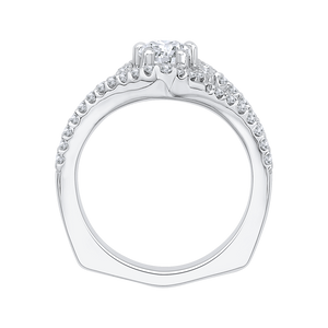 Pear Diamond Halo Engagement Ring In 14K White Gold with Split Shank (Semi Mount)