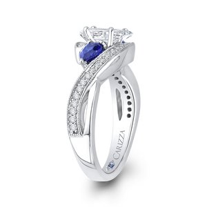 14K White Gold Pear Diamond Engagement Ring with Sapphire (Semi Mount)