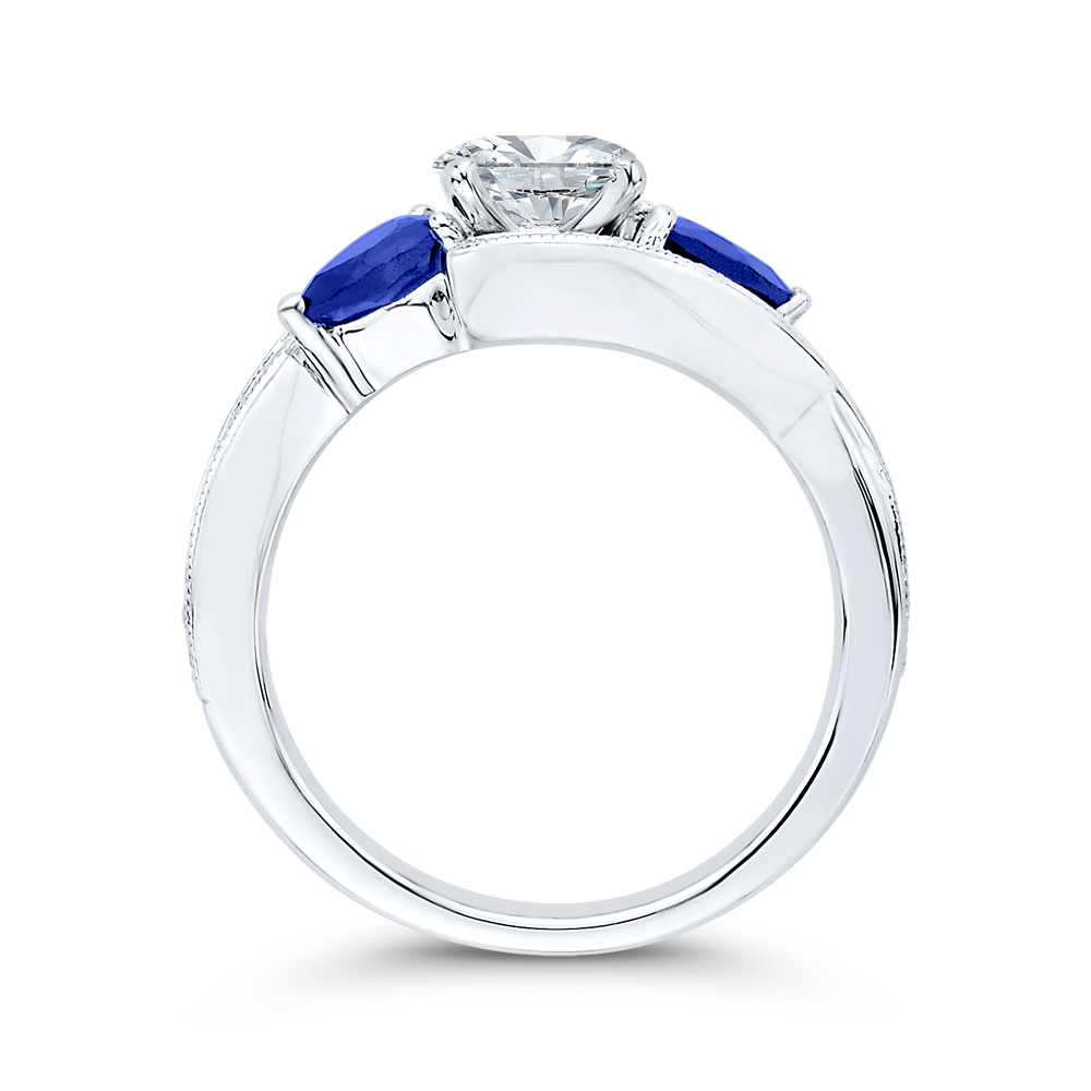 14K White Gold Pear Diamond Engagement Ring with Sapphire (Semi Mount)