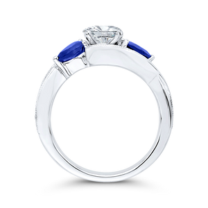 14K White Gold Pear Diamond Engagement Ring with Sapphire (Semi Mount)