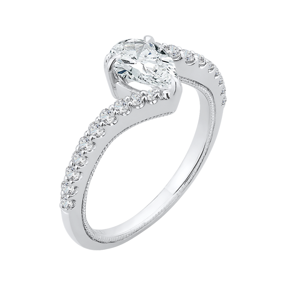 14K White Gold Pear Diamond Promise Engagement Ring (Semi Mount)