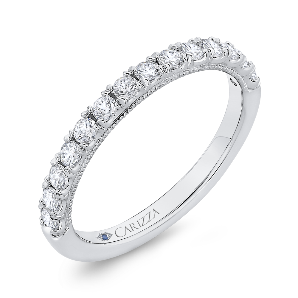 Round Cut Diamond Half Eternity Wedding Band In 14K White Gold