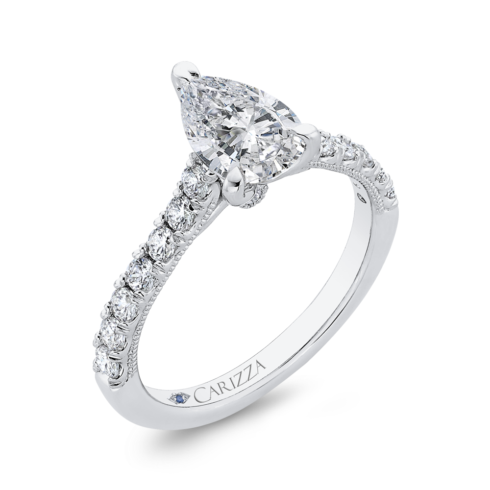 14K White Gold Pear Diamond Engagement Ring (Semi Mount)