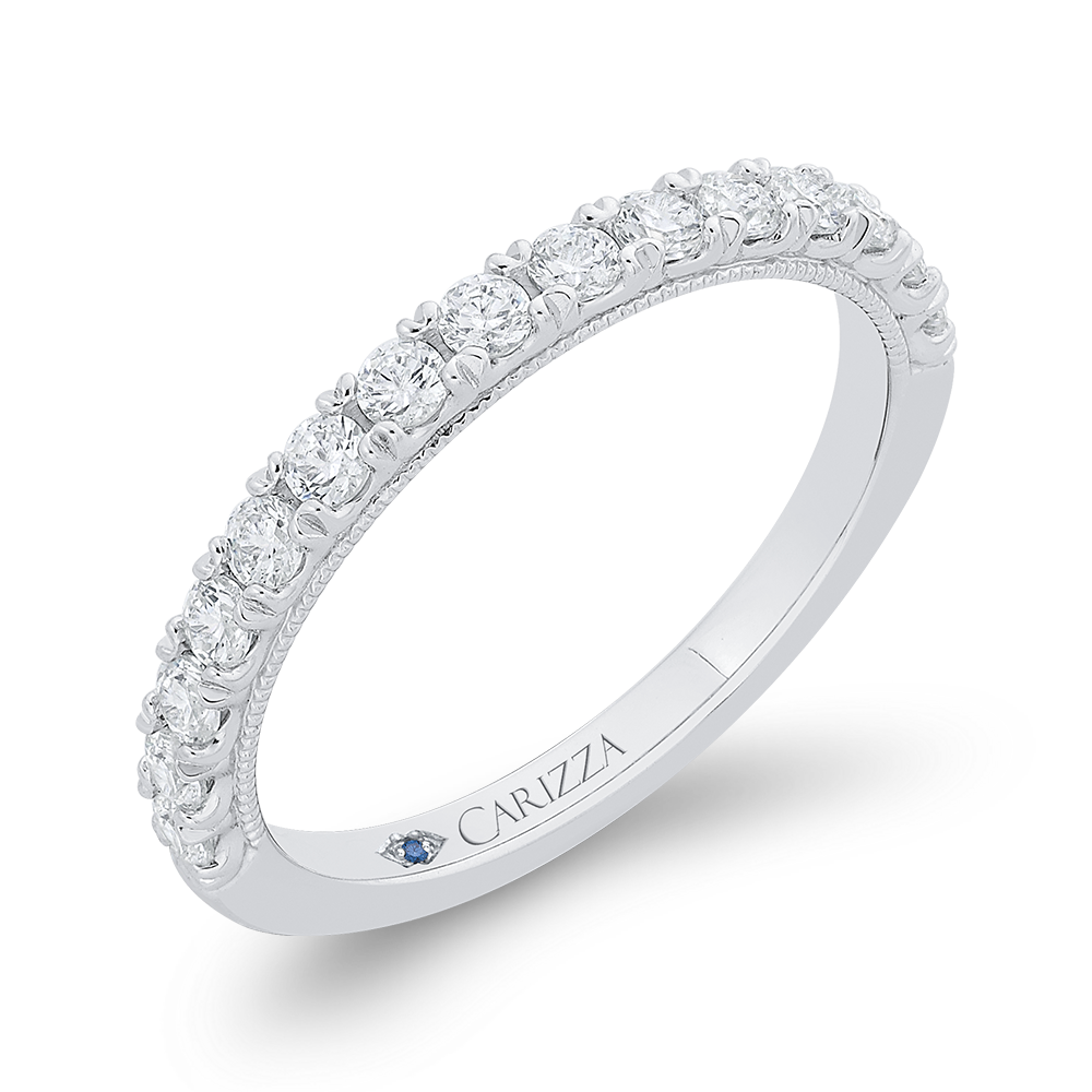 Round Cut Diamond Half Eternity Wedding Band In 14K White Gold