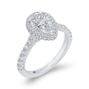 14K White Gold Pear Diamond Halo Engagement Ring (Semi Mount)