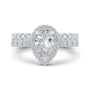 14K White Gold Pear Diamond Halo Engagement Ring (Semi Mount)