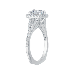 14K White Gold Emerald Cut Diamond Halo Engagement Ring with Split Shank (Semi Mount)