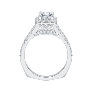 14K White Gold Emerald Cut Diamond Halo Engagement Ring with Split Shank (Semi Mount)