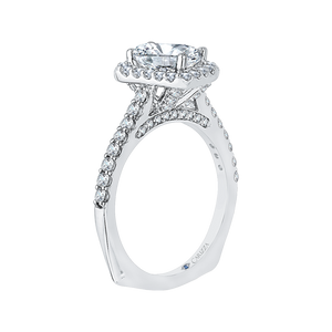 Emerald Cut Diamond Halo Engagement Ring In 14K White Gold (Semi Mount)