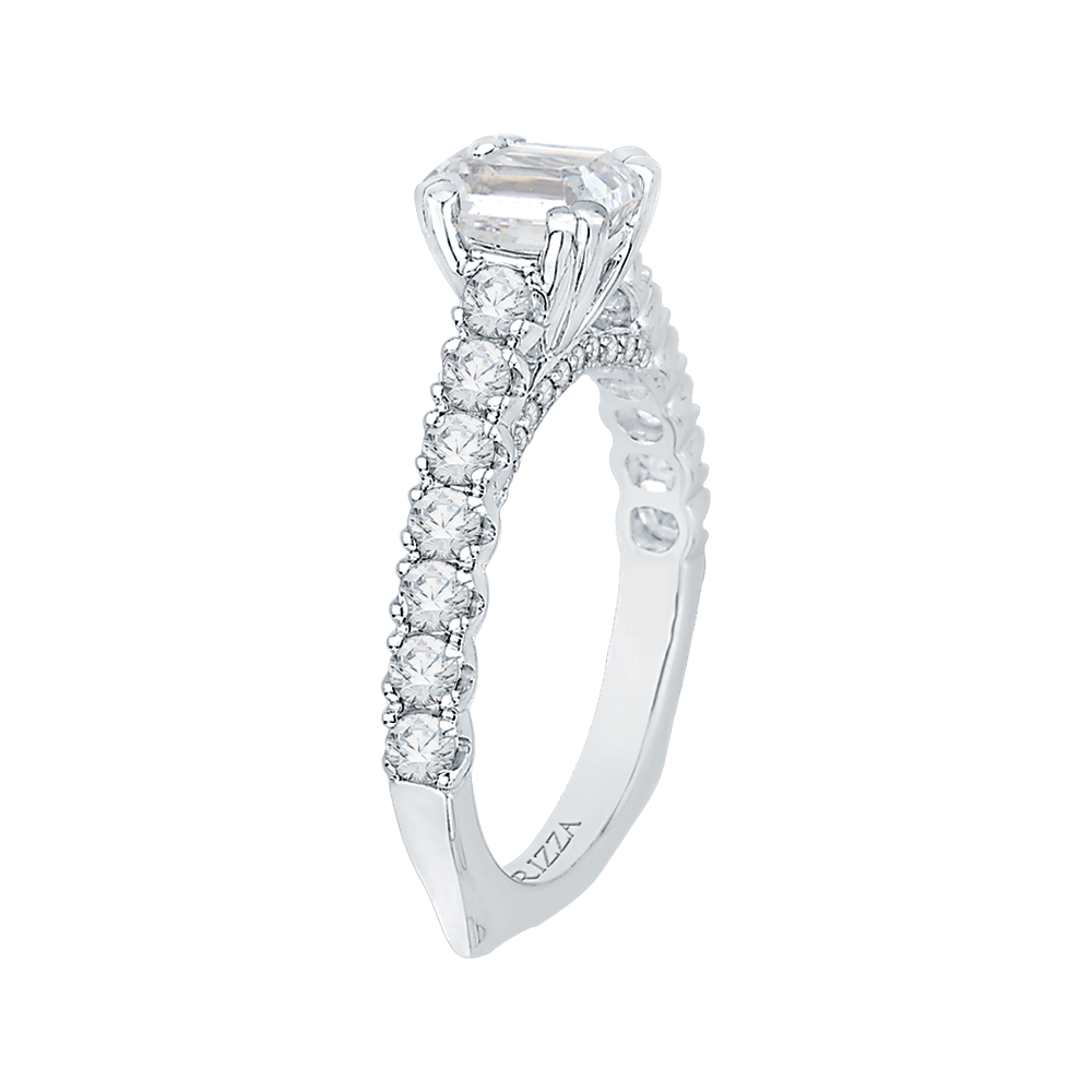 14K White Gold Emerald Cut Diamond Cathedral Style Engagement Ring with Euro Shank (Semi Mount)