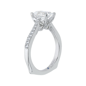 Emerald Cut Diamond Solitaire with Accents Engagement Ring In 14K White Gold (Semi Mount)