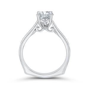 Emerald Cut Diamond Solitaire with Accents Engagement Ring In 14K White Gold (Semi Mount)