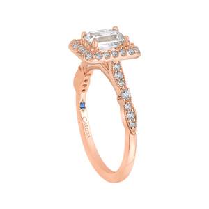 14K Rose Gold Emerald Cut Diamond Halo Vintage Engagement Ring (Semi Mount)