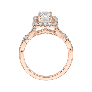 14K Rose Gold Emerald Cut Diamond Halo Vintage Engagement Ring (Semi Mount)