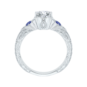 14K White Gold Emerald Cut Diamond Engagement Ring with Sapphire (Semi Mount)