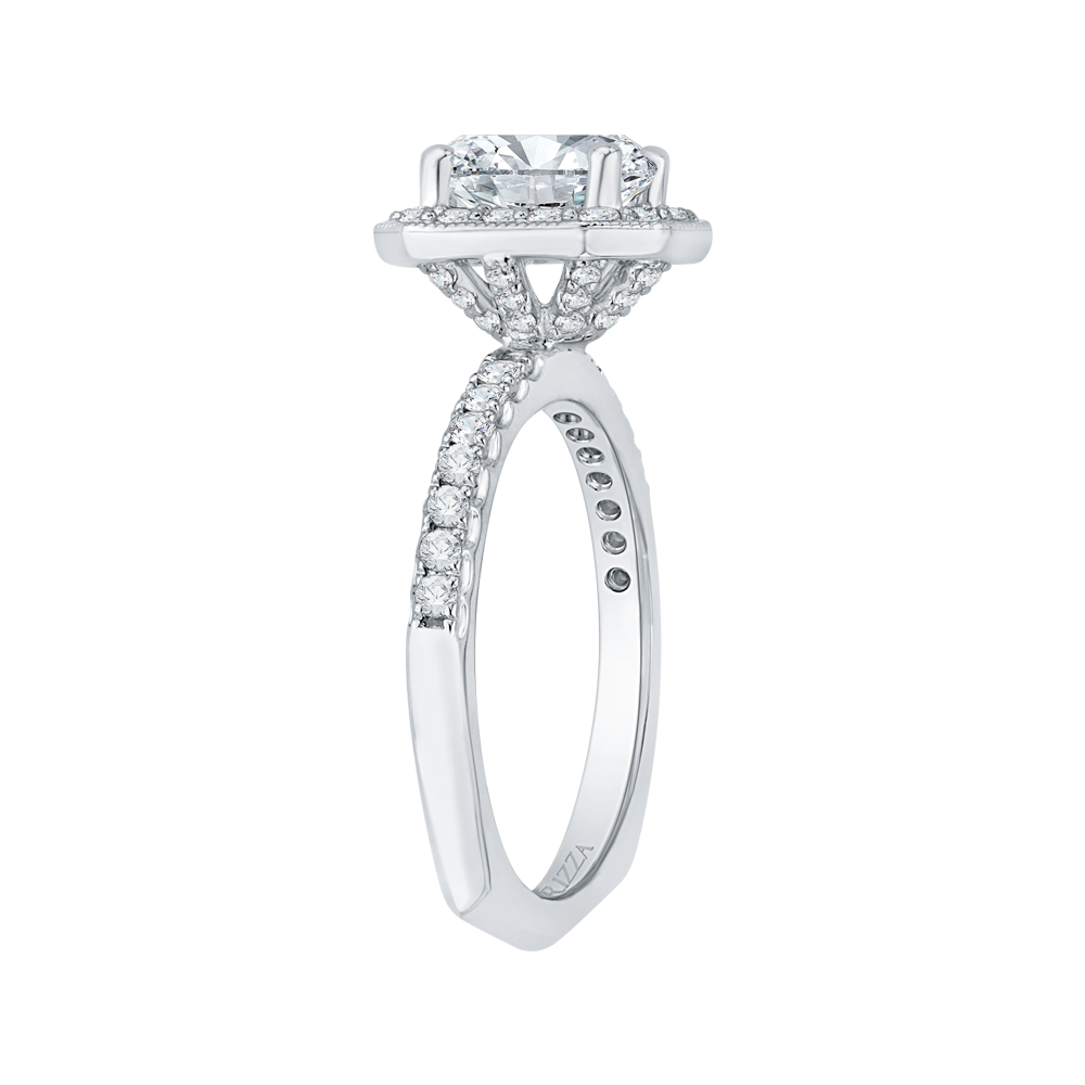 Emerald Cut Diamond Halo Engagement Ring In 14K White Gold (Semi Mount)