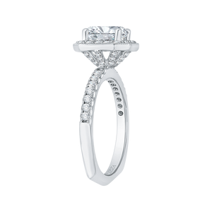 Emerald Cut Diamond Halo Engagement Ring In 14K White Gold (Semi Mount)