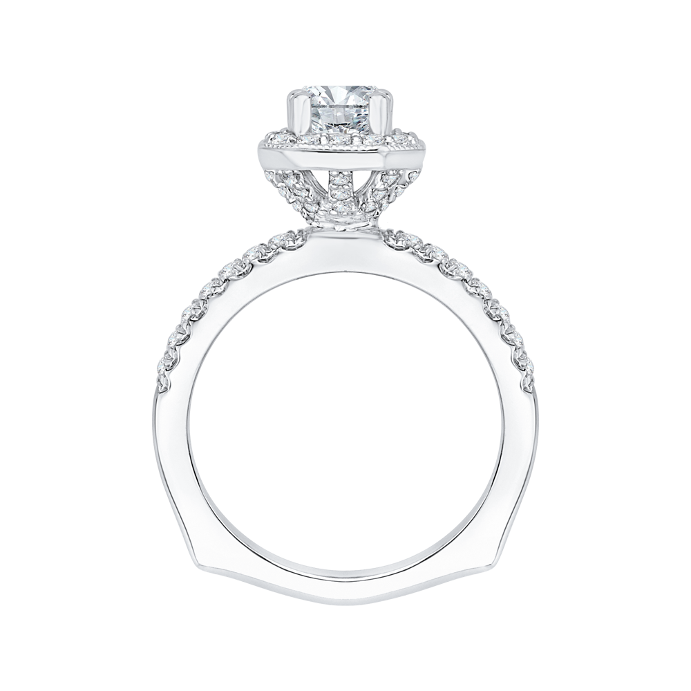 Emerald Cut Diamond Halo Engagement Ring In 14K White Gold (Semi Mount)