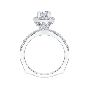 Emerald Cut Diamond Halo Engagement Ring In 14K White Gold (Semi Mount)