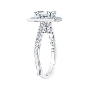 14K White Gold Emerald Diamond Halo Engagement Ring (Semi Mount)