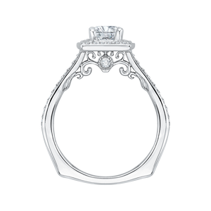 14K White Gold Emerald Diamond Halo Engagement Ring (Semi Mount)