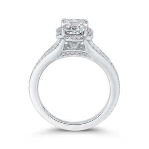 14K White Gold Emerald Cut Diamond Cathedral Style Engagement Ring with Split Shank (Semi Mount)