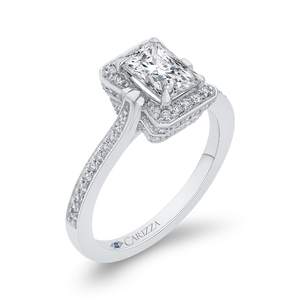 14K White Gold Emerald Cut Diamond Engagement Ring (Semi Mount)