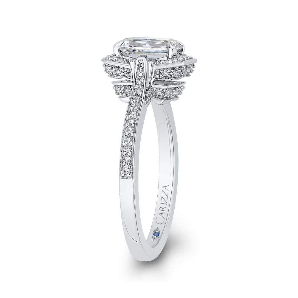 14K White Gold Emerald Cut Diamond Engagement Ring (Semi Mount)