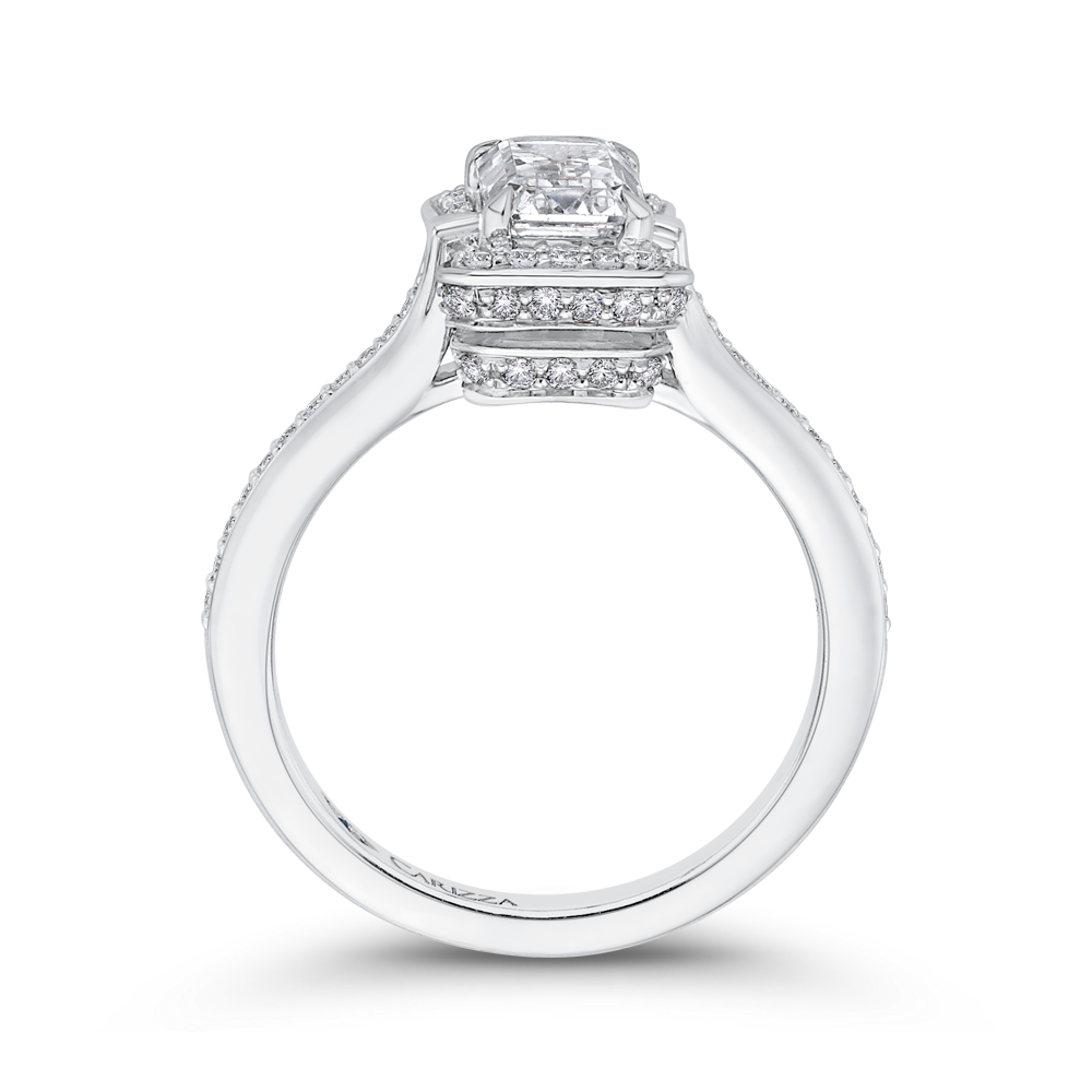 14K White Gold Emerald Cut Diamond Engagement Ring (Semi Mount)