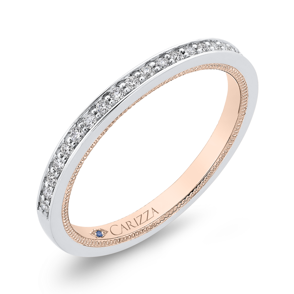 14K Two Tone Gold Round Diamond Half Eternity Wedding Band