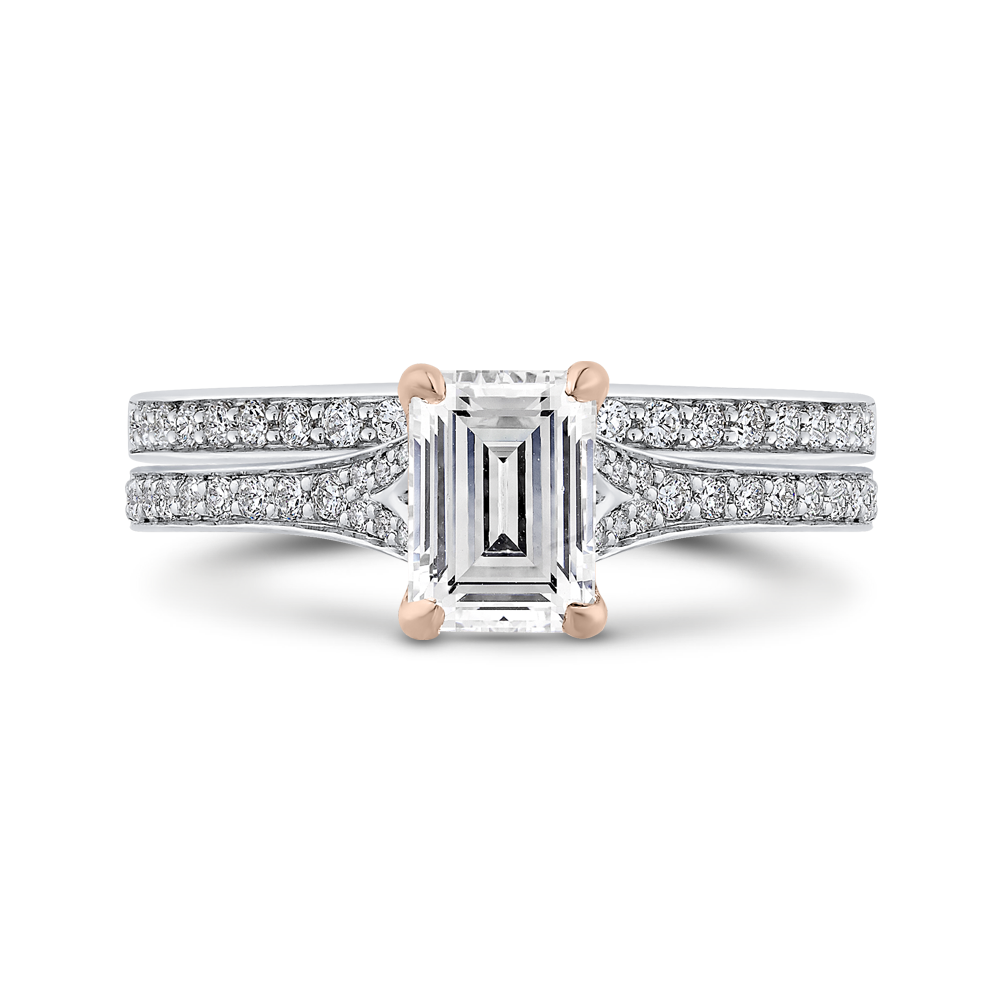 14K Two Tone Gold Emerald Cut Diamond Engagement Ring (Semi Mount)