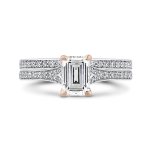 14K Two Tone Gold Emerald Cut Diamond Engagement Ring (Semi Mount)