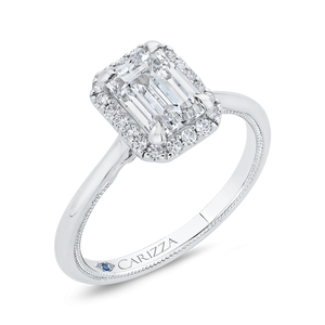 14K White Gold Emerald Cut Diamond Halo Engagement Ring (Semi Mount)