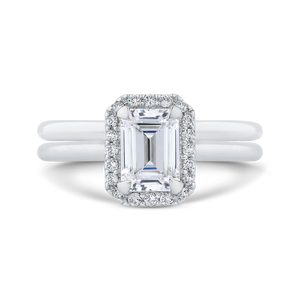 14K White Gold Emerald Cut Diamond Halo Engagement Ring (Semi Mount)